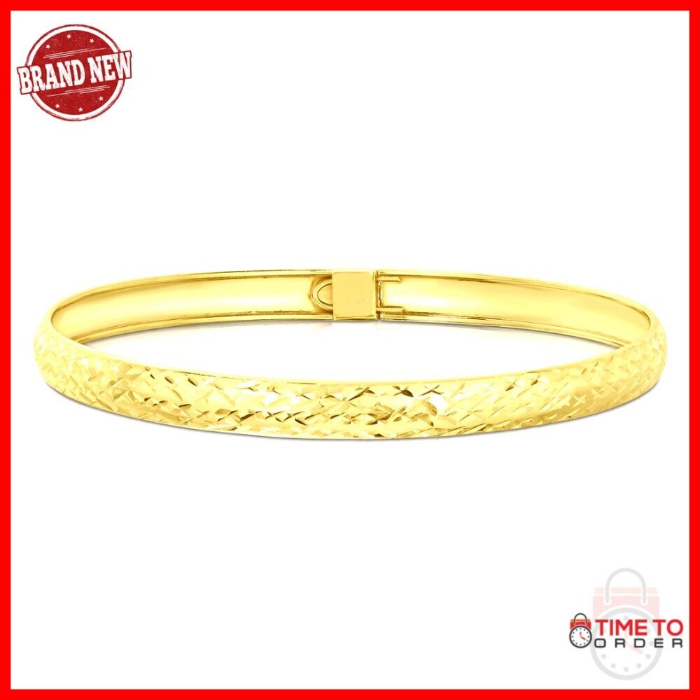 Diamond Cut Bangle Bracelet 14K Gold Plated Sterling Silver Elegant Minimal